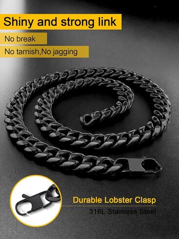 Stainless Steel Cuban Chain Necklace for Men Women, Real Gold/Black Plated Durable Chains, 6/10/12mm width,18"-30" Length Jewelry Gift in Kuwait