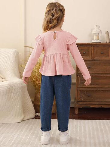 Toddler Baby Girl Clothes Outfit Infant Denim Clothing Ruffle Sleeve Top Ripped Jeans Pants 2 Piece Sets in Kuwait