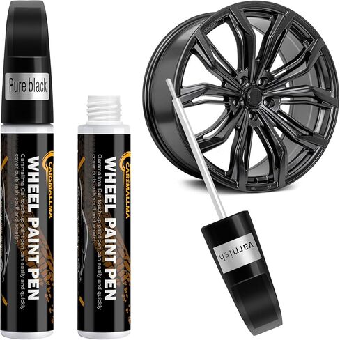 Black Rim Touch Up Paint,Car Wheel Paint for Rims Scratch Repair Remover Pen Kit 2 in 1,Wheel Touch Up Paint for Cars Quick and Easy Fix Rim Curb Rash Scuff (Black) in Saudi Arabia