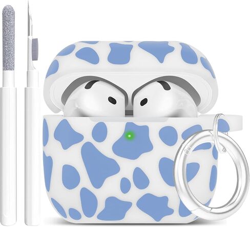 Silicone Cow AirPods 4 Case 2024, YOMPLOW Case Cover for Apple Airpods 4th Generation Floral Print Soft Flexible Cover for Air Pod 4th Women Girls, Skin with Keychain - Black Cow in Saudi Arabia