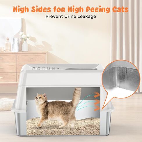 URPOWER Stainless Steel Cat Litter Box with Lid Extra Large Enclosed Litter Box for Cat Non-Sticky Metal Litter Pan High Sided Kitty Litter Box with Scoop，Front & Top Entry, Anti-Leakage，Easy Cleaning in Saudi Arabia