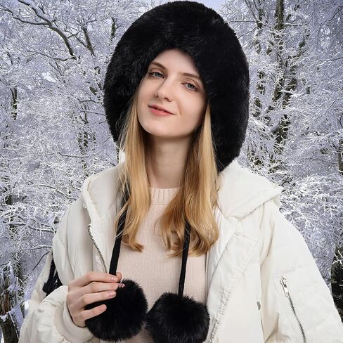 Womens Faux Fur Hat with Fluffy Pompom for Winter Fuzzy Knitted Beanies Skull Cap Warm Earflaps Cold Weather Cute in Kuwait
