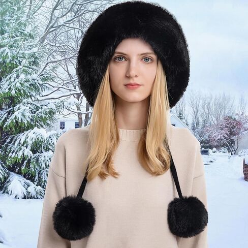 Womens Faux Fur Hat with Fluffy Pompom for Winter Fuzzy Knitted Beanies Skull Cap Warm Earflaps Cold Weather Cute in Kuwait