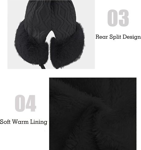 Womens Faux Fur Hat with Fluffy Pompom for Winter Fuzzy Knitted Beanies Skull Cap Warm Earflaps Cold Weather Cute in Kuwait