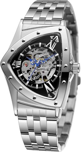 FORSINING Men's Watch 30M Waterproof Skeleton Hollow Automatic Retro Triangle Wrist Watch in Kuwait
