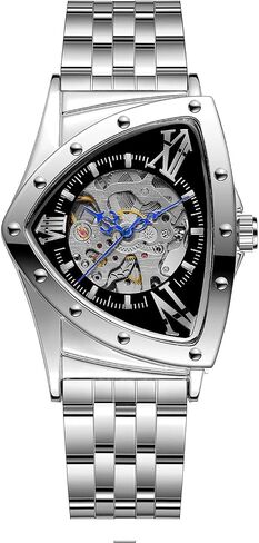 FORSINING Men's Watch 30M Waterproof Skeleton Hollow Automatic Retro Triangle Wrist Watch in Kuwait