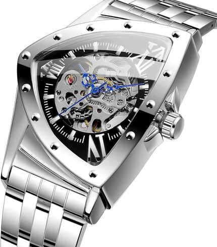 FORSINING Men's Watch 30M Waterproof Skeleton Hollow Automatic Retro Triangle Wrist Watch in Kuwait