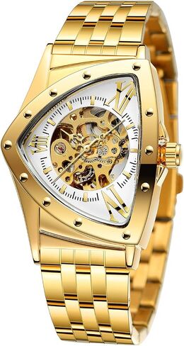 FORSINING Men's Watch 30M Waterproof Skeleton Hollow Automatic Retro Triangle Wrist Watch in Kuwait