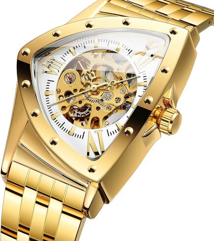 FORSINING Men's Watch 30M Waterproof Skeleton Hollow Automatic Retro Triangle Wrist Watch in Kuwait
