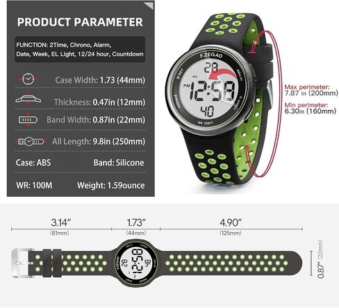 Digital Watch Mens Womens, Unisex 10ATM Waterproof Watch for Swimming Soft Double Injected Silicone Band, Sport Watches with Stopwatch Alarm Countdown Dual Time Mutifunction in Saudi Arabia