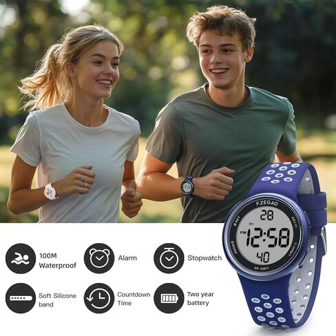 Digital Watch Mens Womens, Unisex 10ATM Waterproof Watch for Swimming Soft Double Injected Silicone Band, Sport Watches with Stopwatch Alarm Countdown Dual Time Mutifunction in Kuwait
