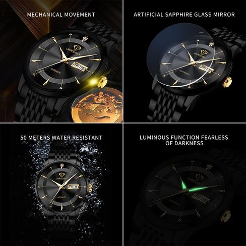 Automatic Watches for Men,50M Waterproof Self Winding Tourbillon Mechanical Wrist Watch,Business Fashion Dress Watch Luminous Date Luxury Diamond Stainless Steel Men Wrist Watch in Saudi Arabia