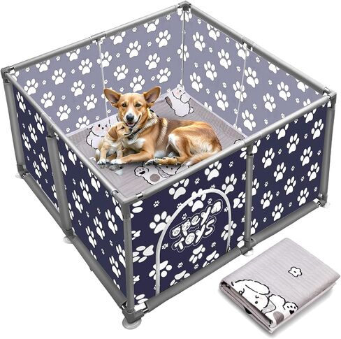 2024 Upgraded Whelping Box for Dogs,24.8’’Extra Tall Dog Whelping Pen with Whelping Pad,Dog Whelping Supplies for Dogs Puppies,Whelping Box for Large Small Breed Dogs(47" Dia.x24.8 H) (Grey) in Kuwait