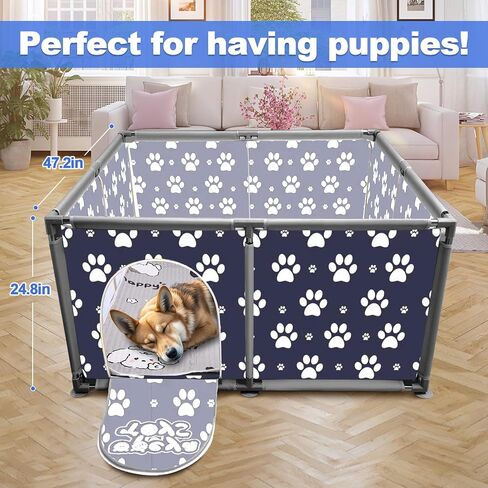 2024 Upgraded Whelping Box for Dogs,24.8’’Extra Tall Dog Whelping Pen with Whelping Pad,Dog Whelping Supplies for Dogs Puppies,Whelping Box for Large Small Breed Dogs(47" Dia.x24.8 H) (Grey) in Kuwait