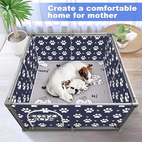 2024 Upgraded Whelping Box for Dogs,24.8’’Extra Tall Dog Whelping Pen with Whelping Pad,Dog Whelping Supplies for Dogs Puppies,Whelping Box for Large Small Breed Dogs(47" Dia.x24.8 H) (Grey) in Kuwait