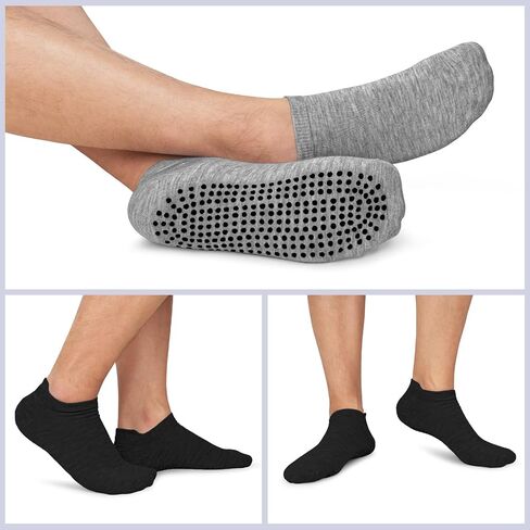 Iseasoo 3 Pairs Non Slip Grip Socks for Men Anti-Skid Gripper Socks Low Cut Cushioned Athletic Socks for Yoga, Pilates in Saudi Arabia