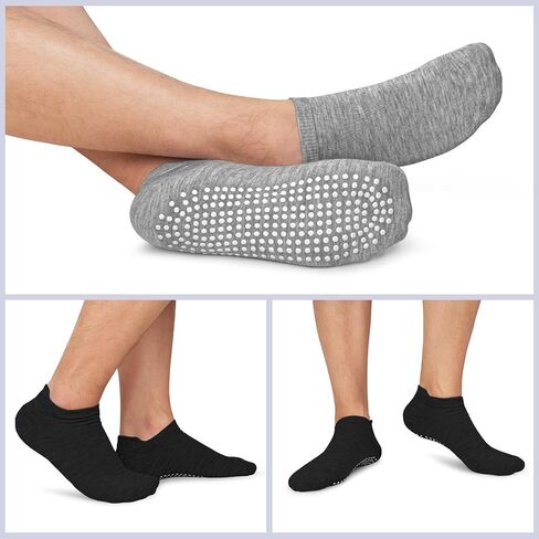 Iseasoo 3 Pairs Non Slip Grip Socks for Men Anti-Skid Gripper Socks Low Cut Cushioned Athletic Socks for Yoga, Pilates in Saudi Arabia