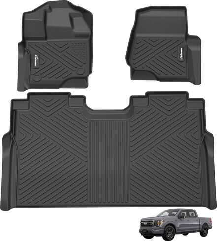 Floor Mats Fit for 2017-2024 Ford F-250 / F-350 Super Duty Crew Cab, Custom Fit for F250 F350 SuperCrew Cab w/Fold Flat Storage, All Weather TPE Floor Liners, 1st & 2nd Row, Black in Kuwait