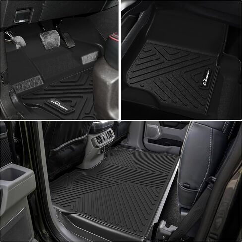 Floor Mats Fit for 2017-2024 Ford F-250 / F-350 Super Duty Crew Cab, Custom Fit for F250 F350 SuperCrew Cab w/Fold Flat Storage, All Weather TPE Floor Liners, 1st & 2nd Row, Black in Kuwait