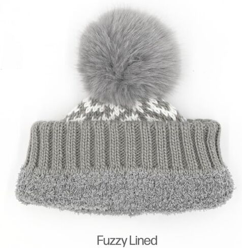 C.C Diamond Pattern Fur Pom Beanie for Women Unisex - Acrylic Stretchable Soft Warm with Faux Fur Pom Knit Winter Skully Hat in Kuwait