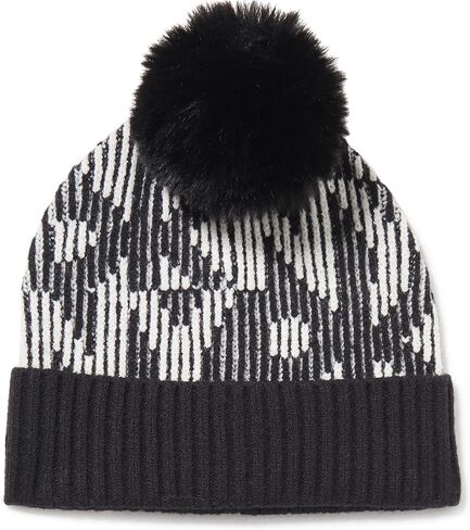 DKNY Women's Logo Faux Fur Pom Ribbed Hat in Saudi Arabia