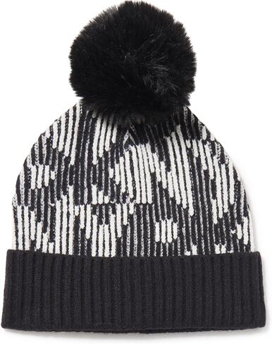 DKNY Women's Logo Faux Fur Pom Ribbed Hat in Saudi Arabia