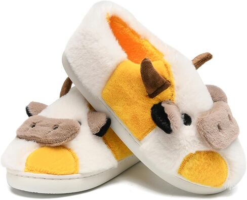 sharllen Fuzzy Cow Slippers for Kids Cute Fluffy Cow Toddler House Slippers Girls Boys Animal Cartoon House Shoes for Indoor Outdoor in Saudi Arabia