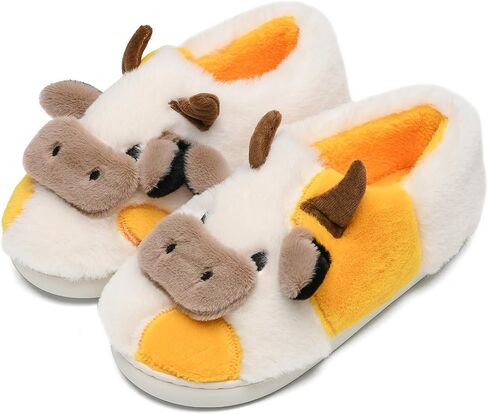 sharllen Fuzzy Cow Slippers for Kids Cute Fluffy Cow Toddler House Slippers Girls Boys Animal Cartoon House Shoes for Indoor Outdoor in Saudi Arabia