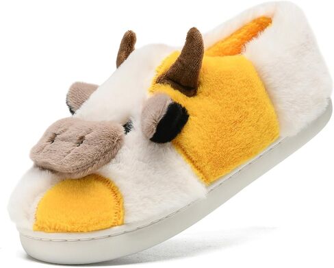 sharllen Fuzzy Cow Slippers for Kids Cute Fluffy Cow Toddler House Slippers Girls Boys Animal Cartoon House Shoes for Indoor Outdoor in Saudi Arabia