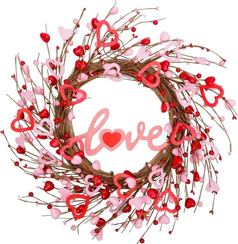 20 Inch Valentine's Day Wreath for Front Door Valentine's Day Decorations Artificial Red Pink Heart Wreaths Valentine's Day Gift for Anniversary Wedding Party Wall Window Home Decor in Saudi Arabia