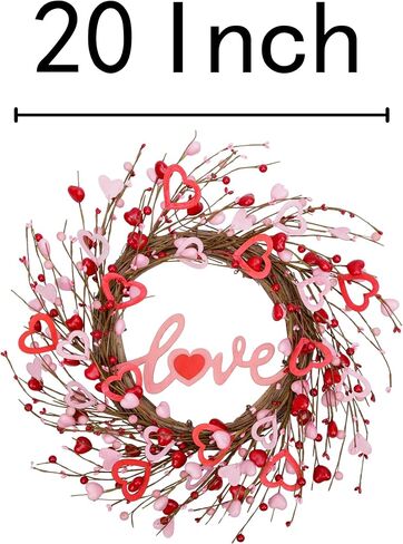 20 Inch Valentine's Day Wreath for Front Door Valentine's Day Decorations Artificial Red Pink Heart Wreaths Valentine's Day Gift for Anniversary Wedding Party Wall Window Home Decor in Saudi Arabia