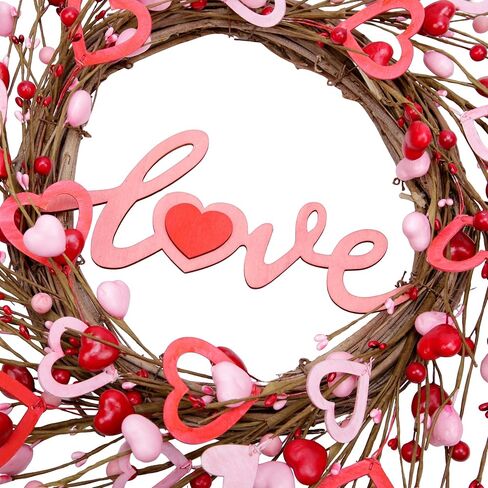 20 Inch Valentine's Day Wreath for Front Door Valentine's Day Decorations Artificial Red Pink Heart Wreaths Valentine's Day Gift for Anniversary Wedding Party Wall Window Home Decor in Saudi Arabia