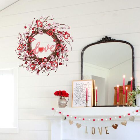 20 Inch Valentine's Day Wreath for Front Door Valentine's Day Decorations Artificial Red Pink Heart Wreaths Valentine's Day Gift for Anniversary Wedding Party Wall Window Home Decor in Saudi Arabia