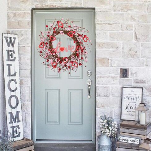 20 Inch Valentine's Day Wreath for Front Door Valentine's Day Decorations Artificial Red Pink Heart Wreaths Valentine's Day Gift for Anniversary Wedding Party Wall Window Home Decor in Saudi Arabia