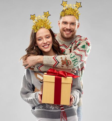 2 PCS Happy New Year Headbands Tiara for Women Men, Glitter Sequins Stars Headband Gold Tassel Hair Accessories Holiday Head Boppers for 2025 New Year Eve Party Favors Decor in Saudi Arabia