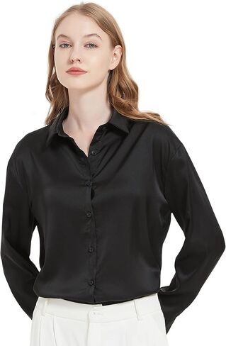 Satin Blouse for Women, Womens Button Down Shirts Long Sleeve Silk Tops Business Casual Outfits Fashion 2023 in Saudi Arabia