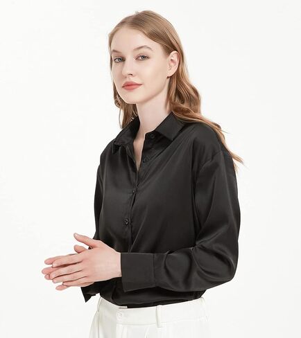 Satin Blouse for Women, Womens Button Down Shirts Long Sleeve Silk Tops Business Casual Outfits Fashion 2023 in Saudi Arabia