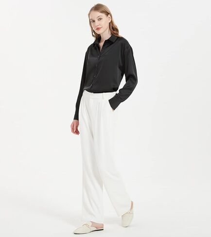 Satin Blouse for Women, Womens Button Down Shirts Long Sleeve Silk Tops Business Casual Outfits Fashion 2023 in Saudi Arabia