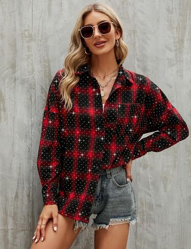 Blooming Jelly Womens Plaid Blouses Collared Long Sleeve Button Down Tops Business Casual Shirt Jacket in Saudi Arabia