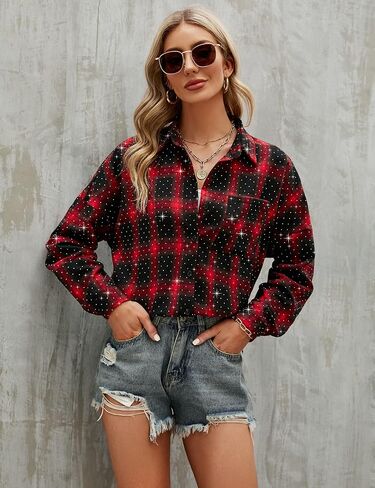 Blooming Jelly Womens Plaid Blouses Collared Long Sleeve Button Down Tops Business Casual Shirt Jacket in Saudi Arabia