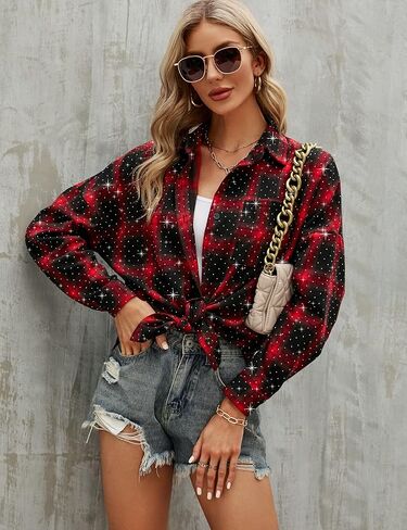Blooming Jelly Womens Plaid Blouses Collared Long Sleeve Button Down Tops Business Casual Shirt Jacket in Saudi Arabia