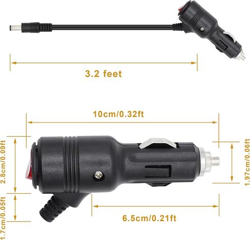 12V/24V Car Cigarette Lighter Power Supply Cable DC 5.5mm x 2.5mm Male to Car Cigarette Lighter Male Adapter Cord with Switch Button and LED(3.2FT) in Saudi Arabia