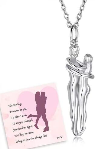zaxsj Hug Couple Necklace 925 Sterling Silver Hugging Pendant Necklace Jewelry Valentine's Day Gifts for Women Wife Girlfriend in Kuwait