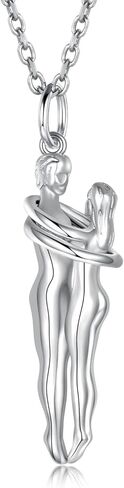 zaxsj Hug Couple Necklace 925 Sterling Silver Hugging Pendant Necklace Jewelry Valentine's Day Gifts for Women Wife Girlfriend in Kuwait