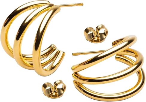 18k Gold Plated Earring for Women, Chunky, Hypoallergenic Jewelry Ideal for Gift in Saudi Arabia