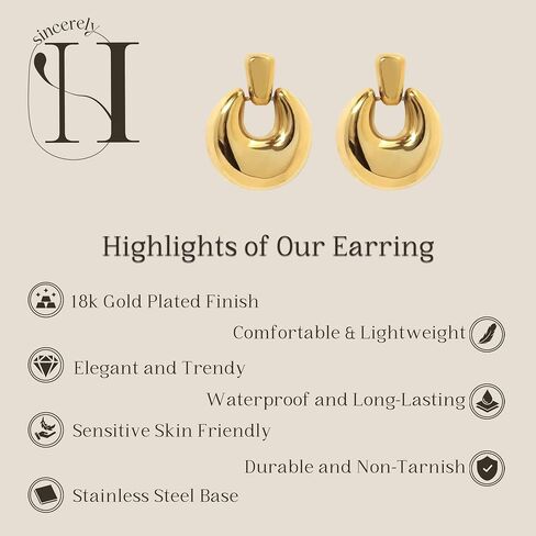 18k Gold Plated Earring for Women, Chunky, Hypoallergenic Jewelry Ideal for Gift in Saudi Arabia
