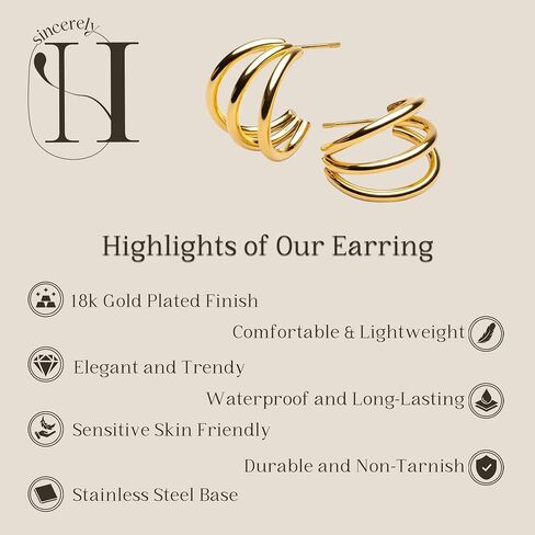 18k Gold Plated Earring for Women, Chunky, Hypoallergenic Jewelry Ideal for Gift in Saudi Arabia