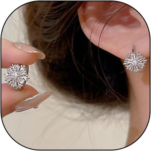 Crystal Cubic Zirconia Huggie Snowflake Hoop Earrings for Women,14K Gold Plated Trendy Earrings Statement Jewelry for Gifts Party,Stainless Steel Earrings in Kuwait