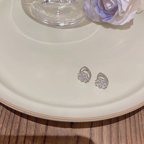 Crystal Cubic Zirconia Huggie Snowflake Hoop Earrings for Women,14K Gold Plated Trendy Earrings Statement Jewelry for Gifts Party,Stainless Steel Earrings in Kuwait