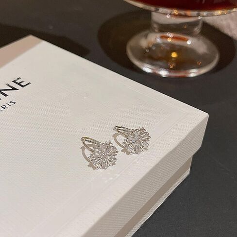 Crystal Cubic Zirconia Huggie Snowflake Hoop Earrings for Women,14K Gold Plated Trendy Earrings Statement Jewelry for Gifts Party,Stainless Steel Earrings in Kuwait